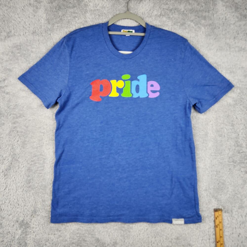 Tipsy Elves Shirt Mens Large Blue Pride Rainbow Graphic Logo Crewneck Tee Summer